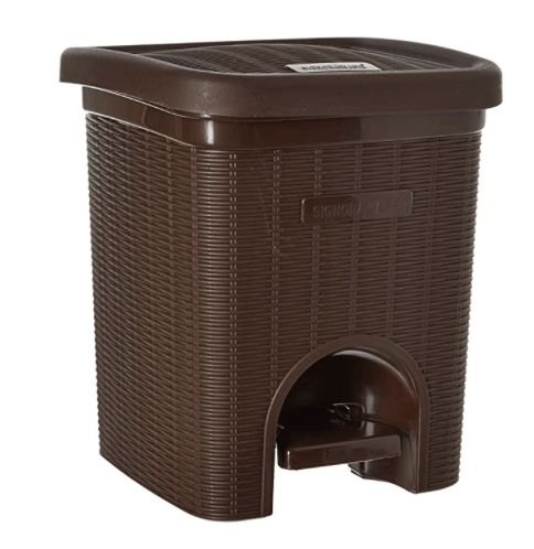 Signoraware 12 Liters Modern Lightweight Pedal Dustbin / Thrash Can Dustbins with Lid for Home Office / Non Garbage Smell / Unbreakable Single Mould / Heavy Duty Kitchen Bedroom Bathroom (12Ltr Brown)