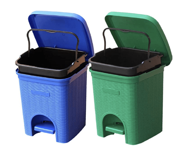 Signoraware Modern Lightweight Dustbin for Home and Office 12Ltr, Green+Blue (Set of 2)-1