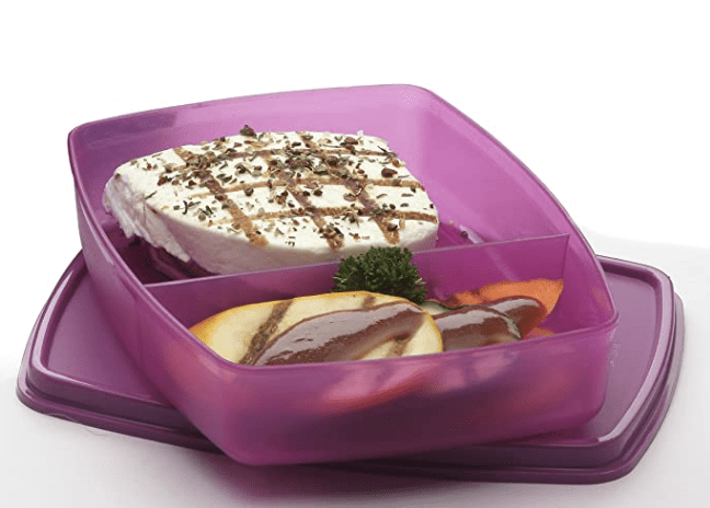 Signoraware Slim Compartment Lunch Box, Bpa Free Plastic, Microwave Safe Food Grade Tiffin Boxes for Office School, Leak Proof Air Tight Compact Dabba (340ml, Square, 2 Section Storage)-1