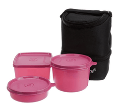 Signoraware Trio Plastic Lunch Box with Insulated Bag Set, 3-Pieces, Multicolor-1