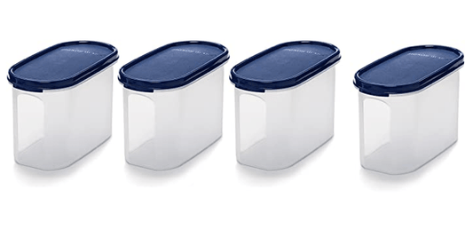 Signoraware 1.1 Litres Oval Modular Multi-Purpose Plastic Containers Set of 4 with Lid for Kitchen Storage | Food Grade BPA Free Leak Proof | Spices Atta Grains Organizers (1100mlxSet 4, Blue)