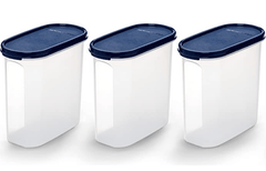 Signoraware 1.7 Litres Modular Storage Container with Lid | Food Grade Bpa-Free Plastic Jar Boxes | Freezer Microwave Safe Leak-Proof | Unbreakable Kitchen Organizers (Oval 1700ml | Set 3 Mod Blue)-1