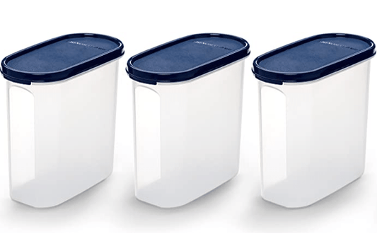 Signoraware 1.7 Litres Modular Storage Container with Lid | Food Grade Bpa-Free Plastic Jar Boxes | Freezer Microwave Safe Leak-Proof | Unbreakable Kitchen Organizers (Oval 1700ml | Set 3 Mod Blue)