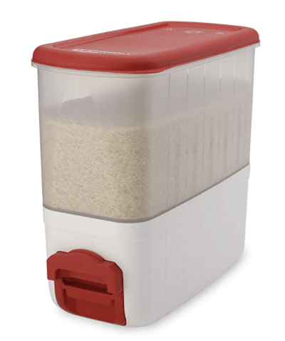 SignoraWare Rice Dispenser Containers | Large Grains Storage with Lid and Collection Tray | Moisture Proof | Touch Free Rice withdrawal | Food Grade Bpa Free (10Kg | Red) (Plastic)