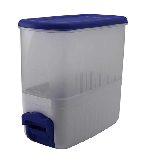 SignoraWare Rice Dispenser Containers | Large Grains Storage with Lid and Collection Tray | Moisture Proof | Touch Free Rice withdrawal | Food Grade Bpa Free (10Kg | Blue)