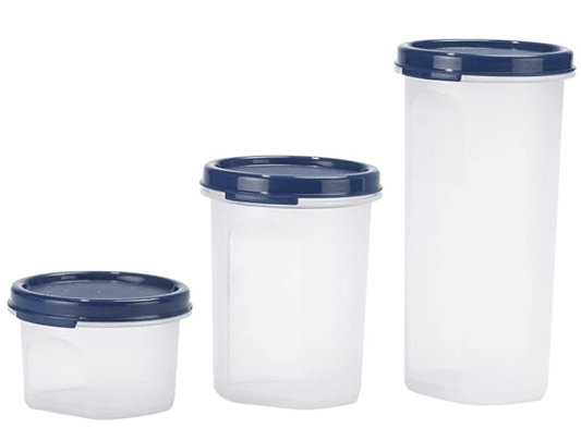 Signoraware Modular Round Plastic Container Set, 3-Pieces, Blue