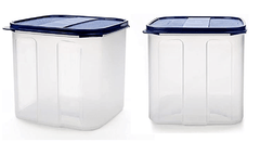 SignoraWare 4.5 Litres Modular Storage Container with Lid | Food Grade Bpa-Free Plastic Jar Boxes | Freezer Microwave Safe Leak-Proof | Spices Atta Grains Organizers (Square 4500ml | Set 2 Mod Blue)-1