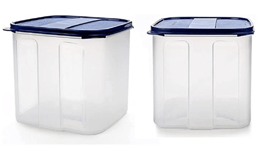 SignoraWare 4.5 Litres Modular Storage Container with Lid | Food Grade Bpa-Free Plastic Jar Boxes | Freezer Microwave Safe Leak-Proof | Spices Atta Grains Organizers (Square 4500ml | Set 2 Mod Blue)