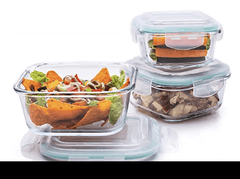 Signoraware Lock 'N' Store High Borosilicate Bakeware Safe Glass Container Square (320ml+520ml+800ml), Set of 3, Transparent-1