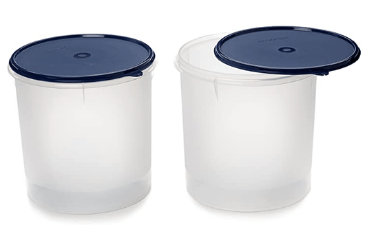 Signoraware 5.5 Litres Round Modular Multi-Purpose Plastic Containers with Lid | Food Grade BPA Free Leak Proof | Rice Spices Atta Grains Organizers for Kitchen Storage (5500ml | Pack 2 | Mod Blue)