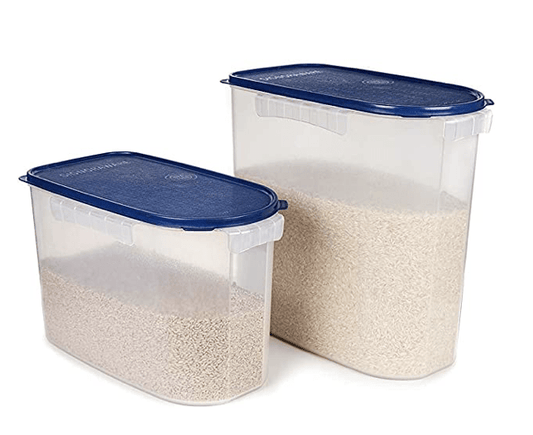SignoraWare Large 24 Litres + 16 litres Modular Multi-Purpose Plastic Containers with Lid, Kitchen Food Grade BPA Free Leak Proof, Rice Spices Atta Organizers with Side Holders (Pack 2, Blue )