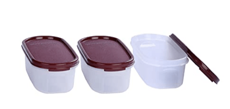Signoraware 500ml Modular Storage Container with Lid | Food Grade Bpa-Free Plastic Jar Boxes | Freezer Microwave Safe Leak-Proof | Unbreakable Kitchen Organizers (Oval | Set 3 Maroon)