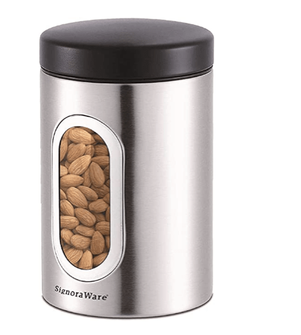 Signoraware Modular Steel Container (Window Round) Matte, 1400ml, Silver