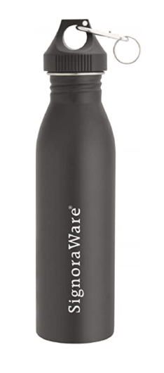 Signoraware Ozel Sports Water Bottle 750ml, Single Walled, Stainless Steel, Rotating Leakproof Cap, Food Grade, Ergonomics Grip and Clip, Light weight, Bpa Free (0.75 litres, Silver, Set 1)