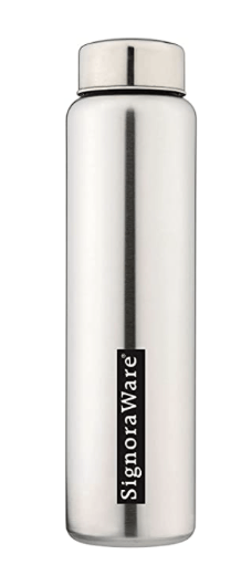 Signoraware Riva Single Walled Stainless Steel Fridge Water Bottle, (1 L, Silver), Set of 1