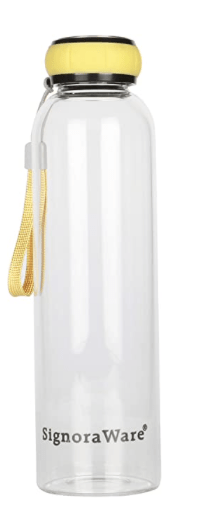 Signoraware Aqua Marine Borosilicate Glass Water Bottle, Set of 1, (550 Ml, Yellow)