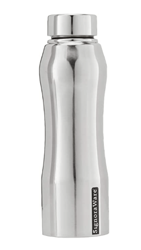 Signoraware Oxy Single Walled Stainless Steel Fridge Water Bottle Mirror Finish, 750ml/30mm, Silver, Set of 1