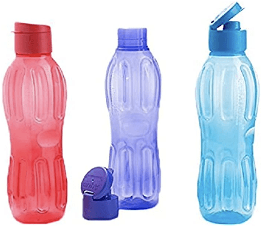 Signoraware Flip top Aqua Plastic Bottle Set, Set of 3, 1 Litre, Assorted Colours