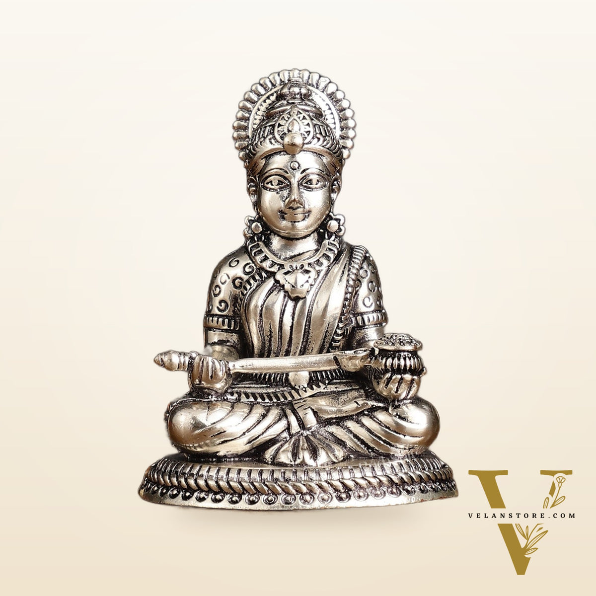 Silver Plated Brass Annapoorna Devi Idol - 3 Inch
