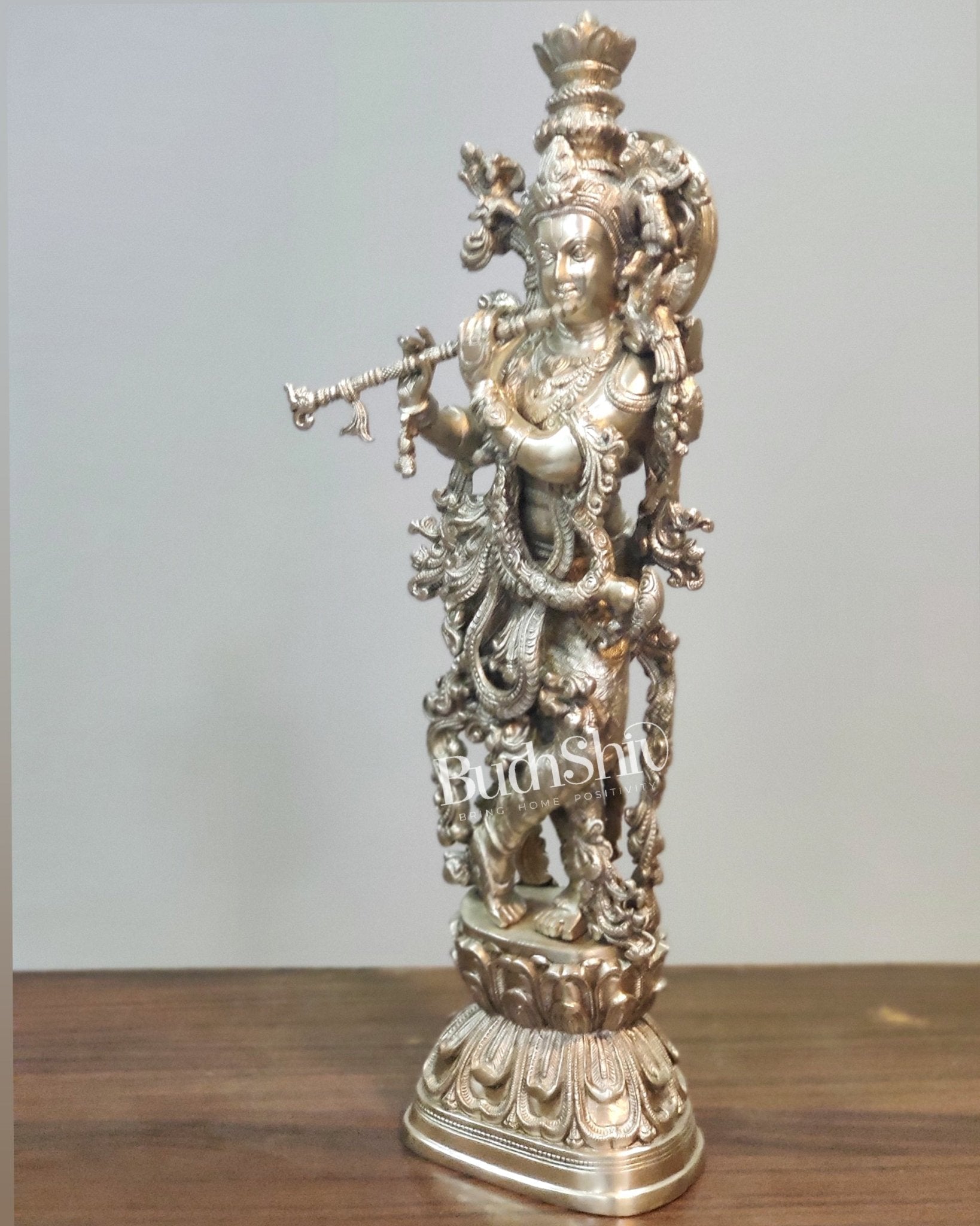 Silver Plated Krishna Statue - Superfine Brass - Handcrafted 29 inch