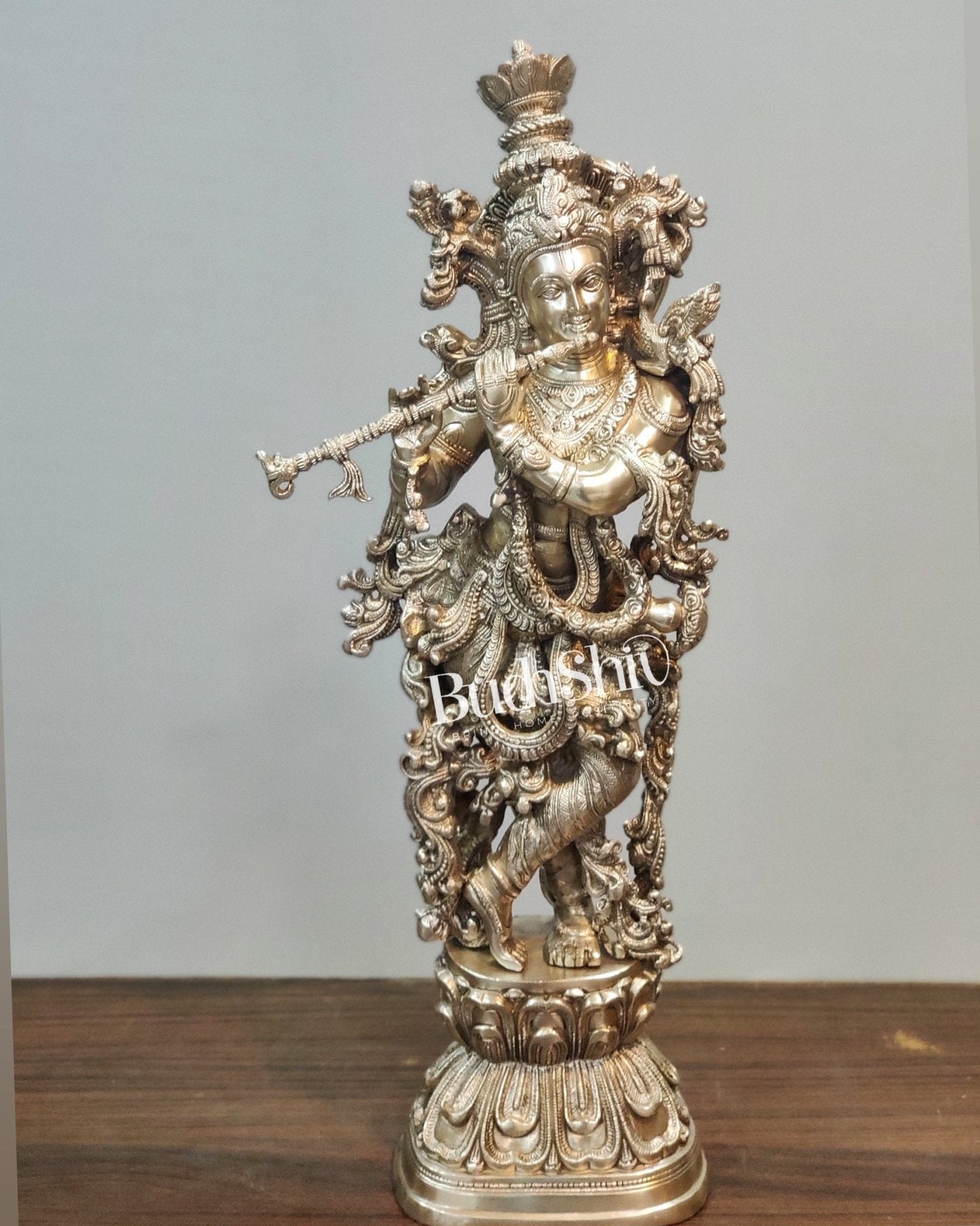 Silver Plated Krishna Statue - Superfine Brass - Handcrafted 29 inch
