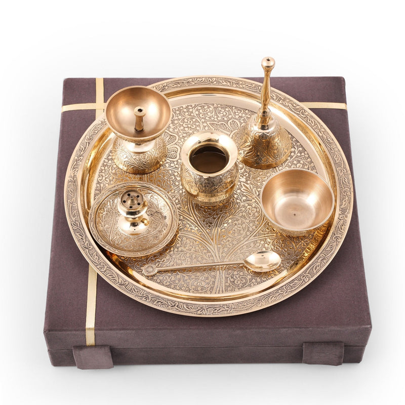 Simple Polish Pooja Thali Set (Pack of 7) with Velvet Box