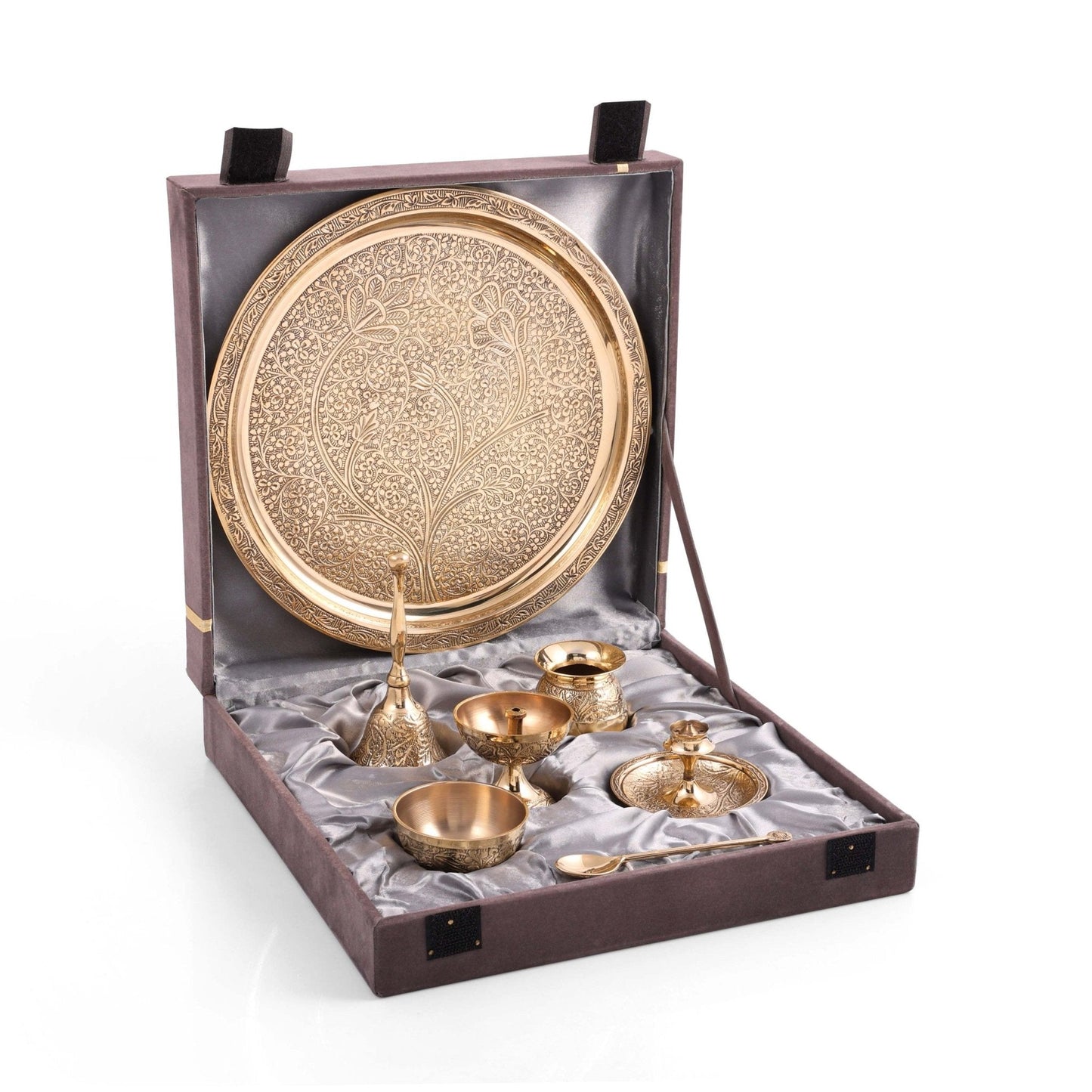 Simple Polish Pooja Thali Set (Pack of 7) with Velvet Box