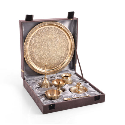 Simple Polish Pooja Thali Set (Pack of 7) with Velvet Box