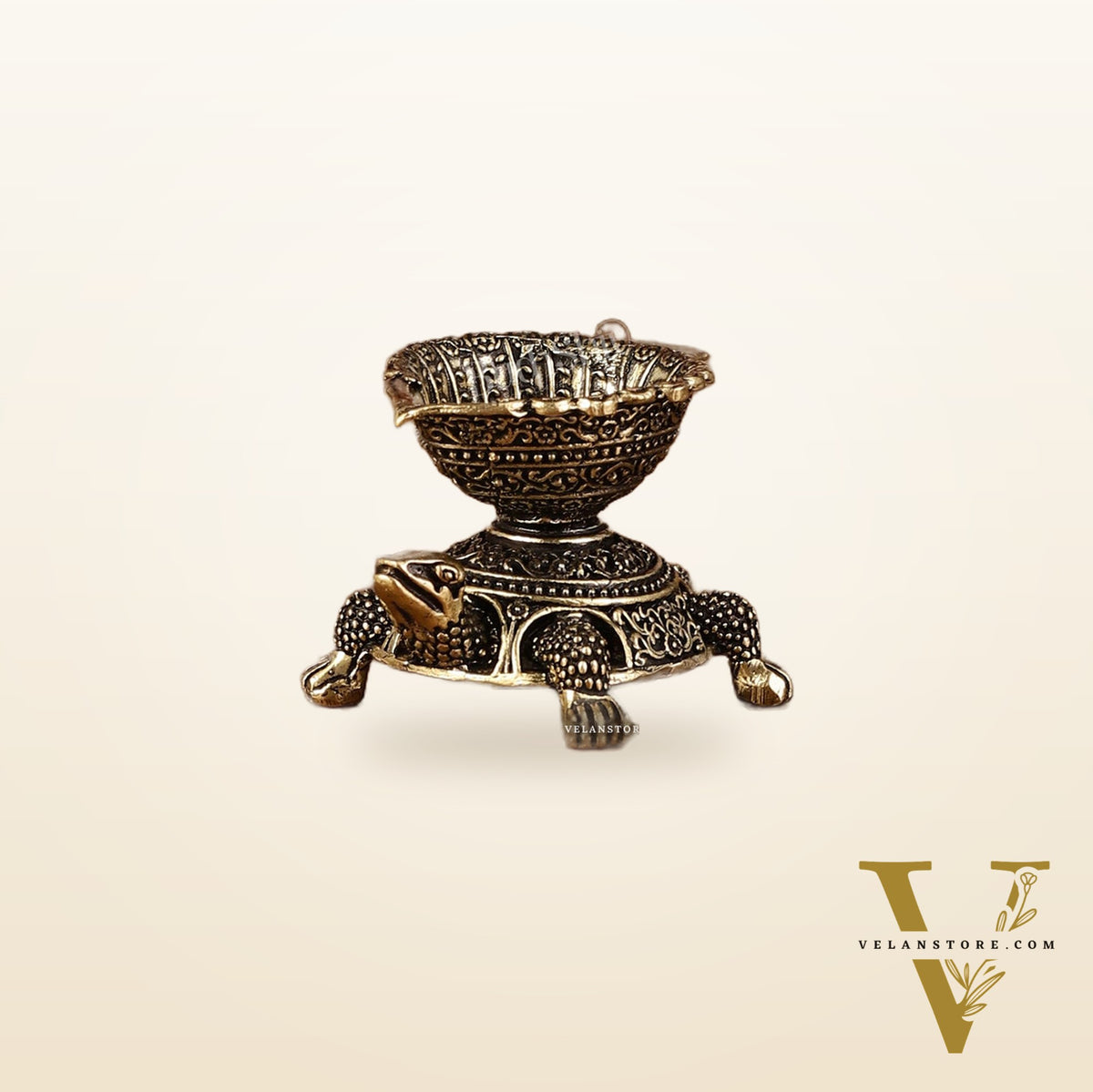 Single Miniature Brass Vastu Tortoise/Turtle Oil Lamp Diya 2"