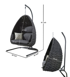 Nevitt Single Seater Hanging Swing With Stand For Balcon, Garden (Silk Grey) Braided & Rope