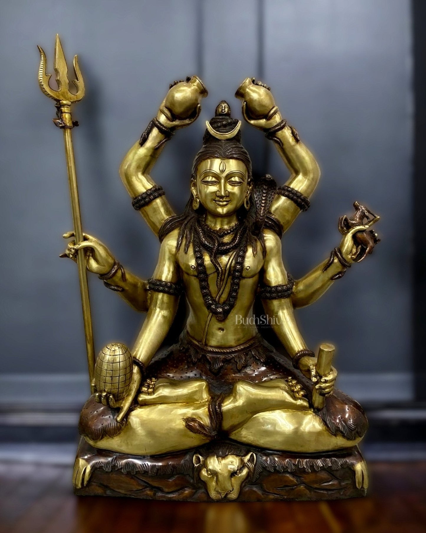 Six-Armed Brass Shiva Statue |   30 inch
