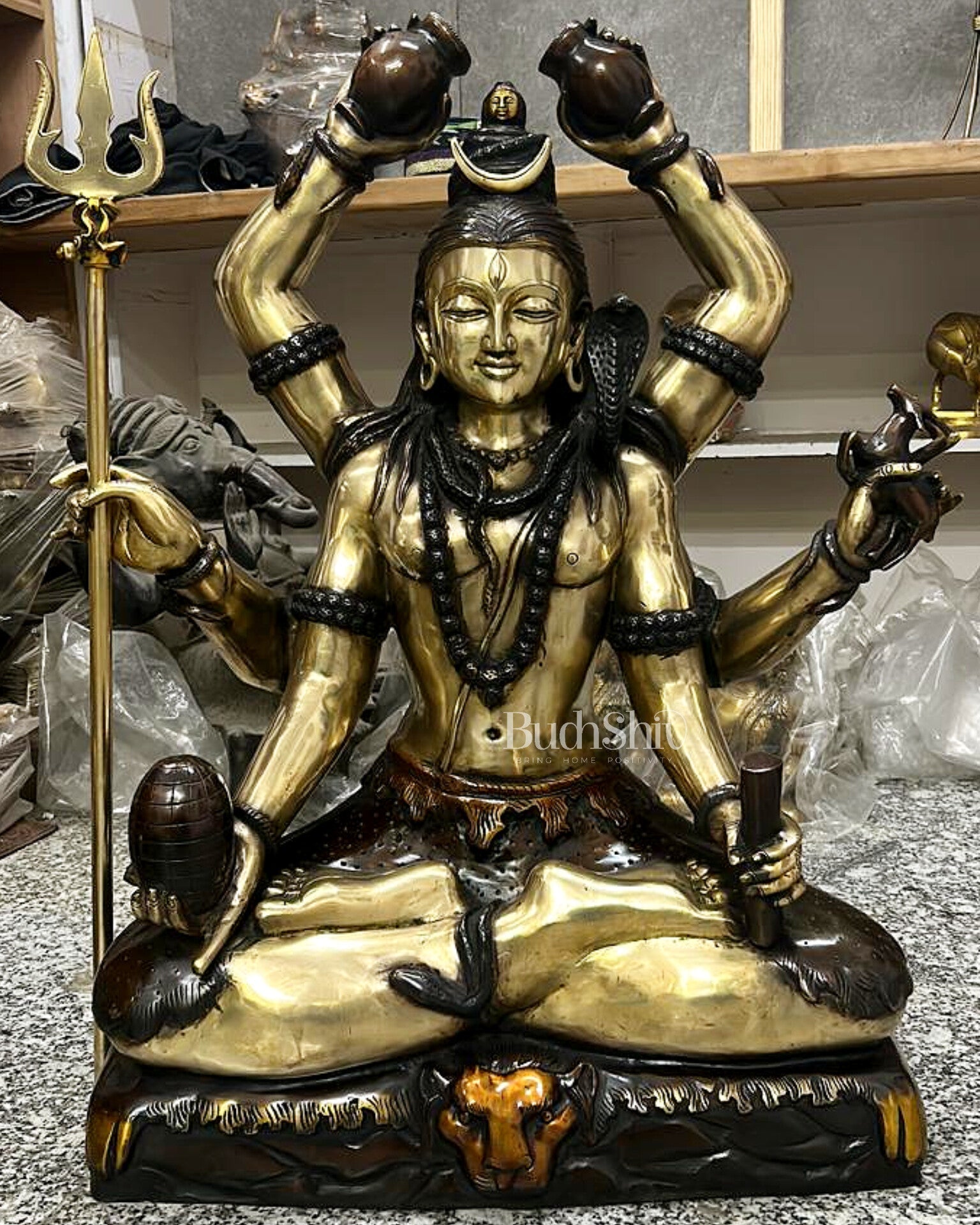 Six-Armed Brass Shiva Statue |   30 inch