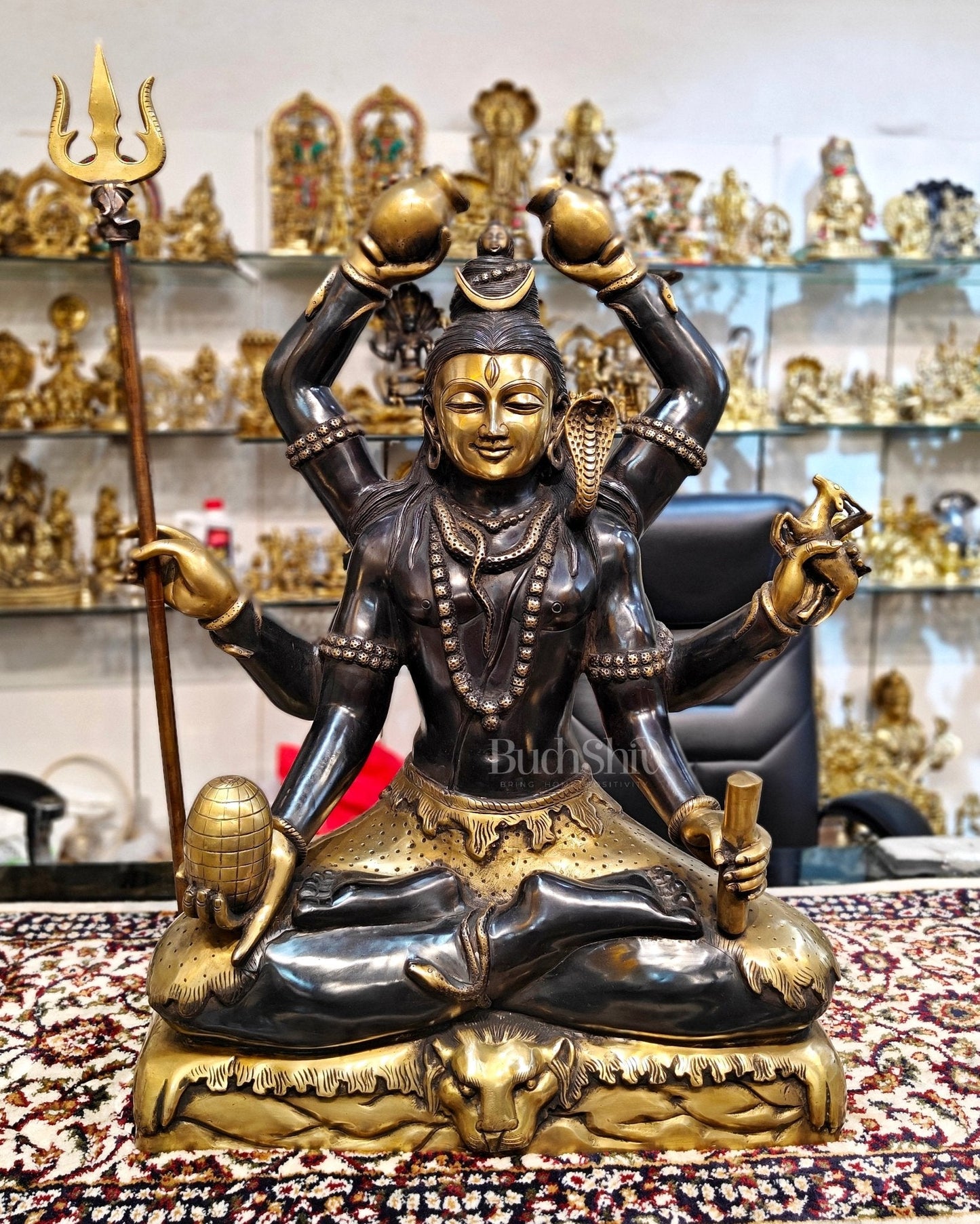 Six-Armed Shiva Statue | Divine Presence of Mahakala in Superfine Brass 30 inch