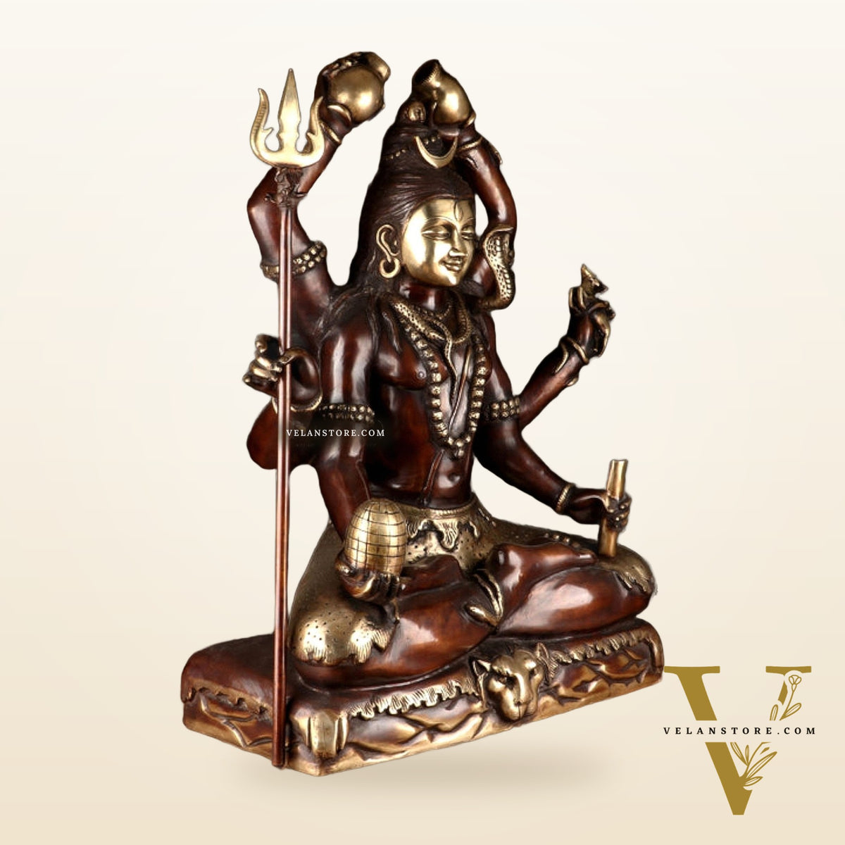 Six-Armed Shiva Statue in Superfine Brass - 30 Inch Handcrafted Mahakala