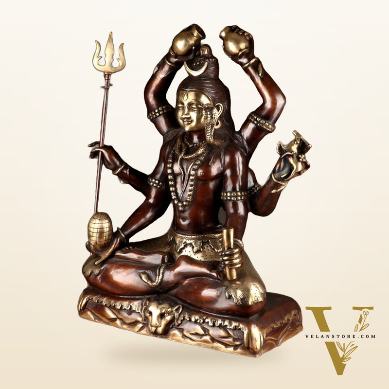 Six-Armed Shiva Statue in Superfine Brass - 30 Inch Handcrafted Mahakala