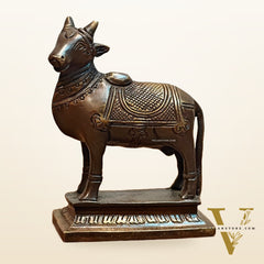 Small Antique Brass Standing Nandi Idol - 4.5 inch