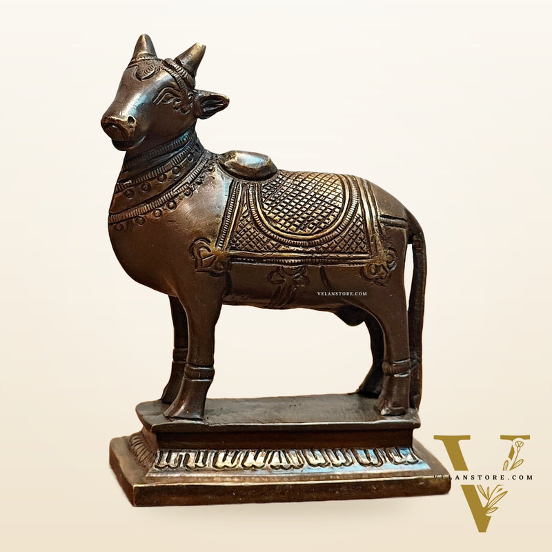 Small Antique Brass Standing Nandi Idol - 4.5 inch