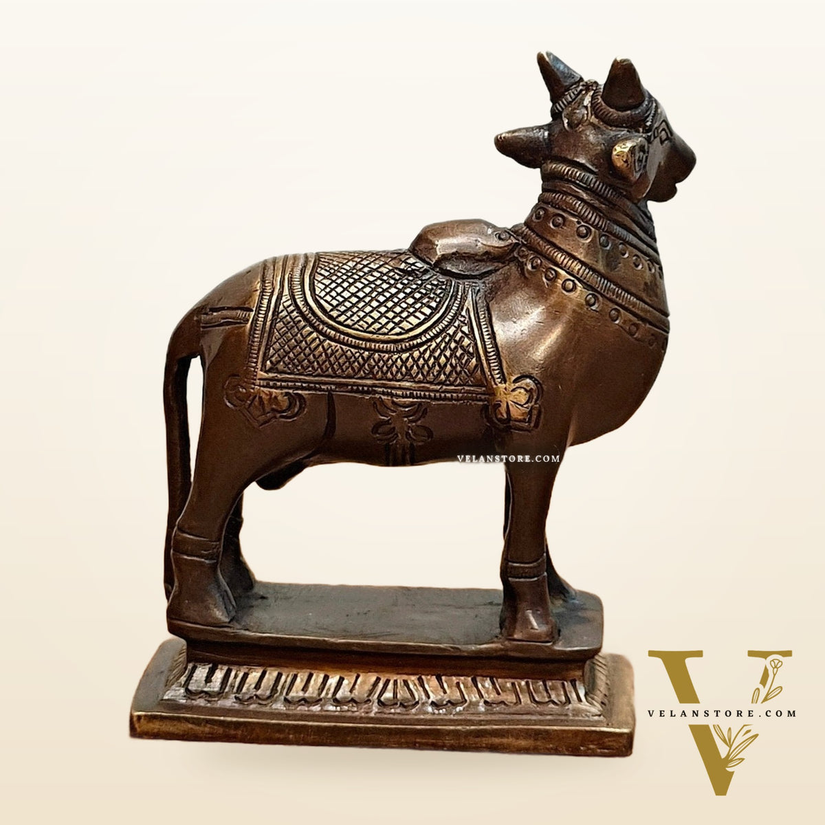 Small Antique Brass Standing Nandi Idol - 4.5 inch
