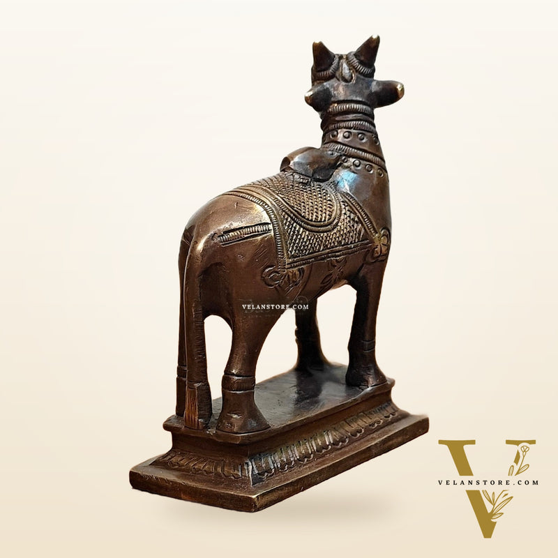 Small Antique Brass Standing Nandi Idol - 4.5 inch