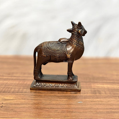 Small Antique Brass Standing Nandi Idol - 4.5 inch