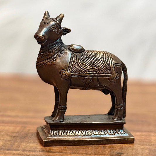 Small Antique Brass Standing Nandi Idol - 4.5 inch