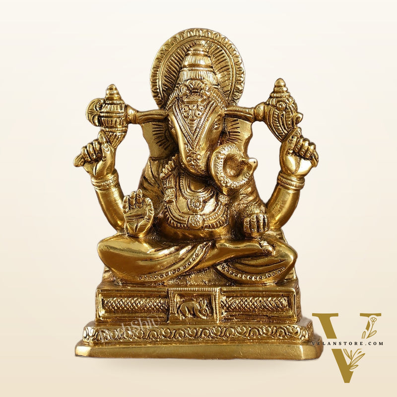 Small Brass Dagduseth Halwai Ganapati Idol | Height 6 inch
