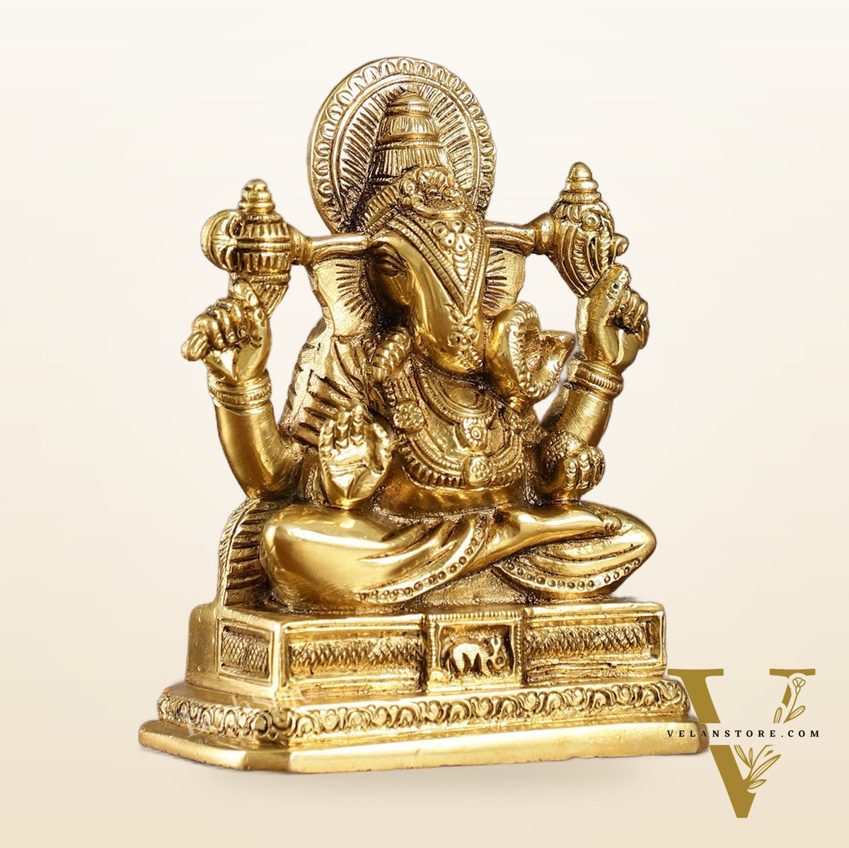Small Brass Dagduseth Halwai Ganapati Idol | Height 6 inch