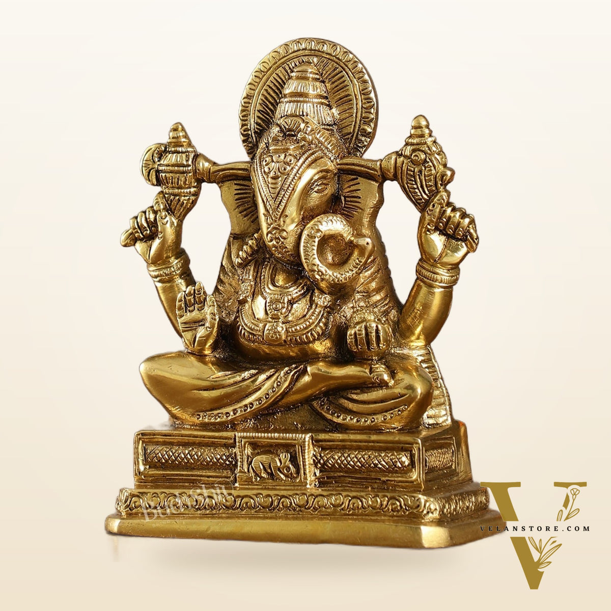 Small Brass Dagduseth Halwai Ganapati Idol | Height 6 inch