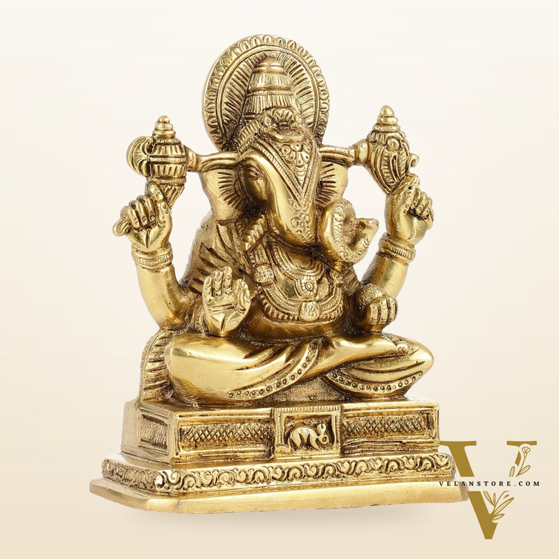 Small Brass Dagduseth Halwai Ganapati Idol | Height 6 inch