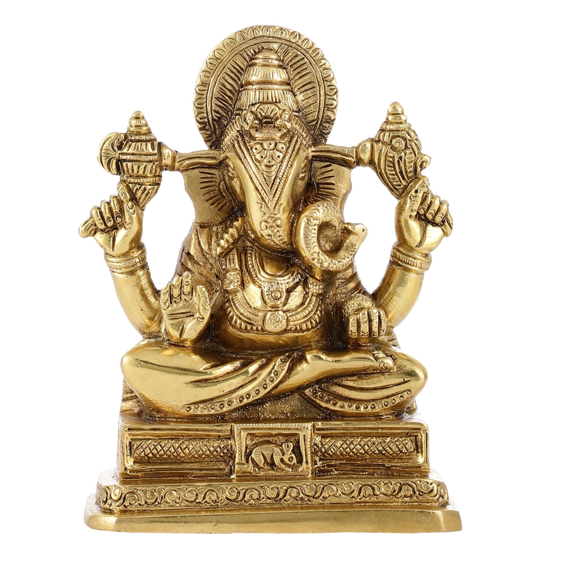 Small Brass Dagduseth Halwai Ganapati Idol | Height 6 inch