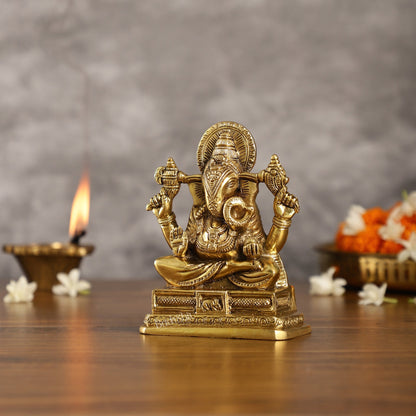 Small Brass Dagduseth Halwai Ganapati Idol | Height 6 inch