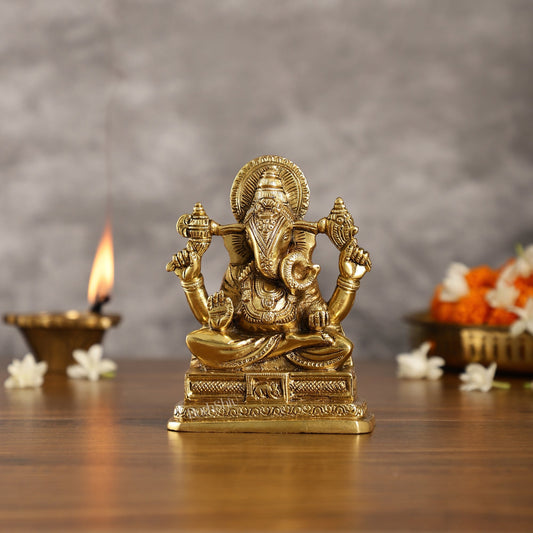 Small Brass Dagduseth Halwai Ganapati Idol | Height 6 inch