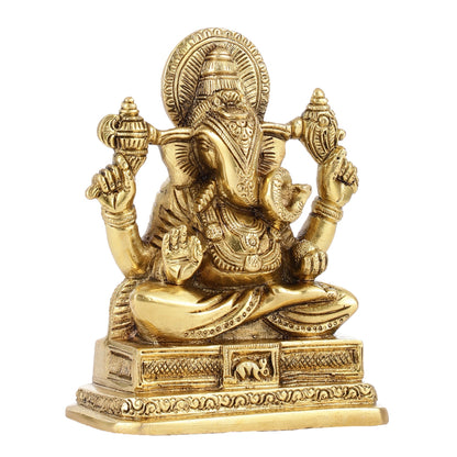 Small Brass Dagduseth Halwai Ganapati Idol | Height 6 inch