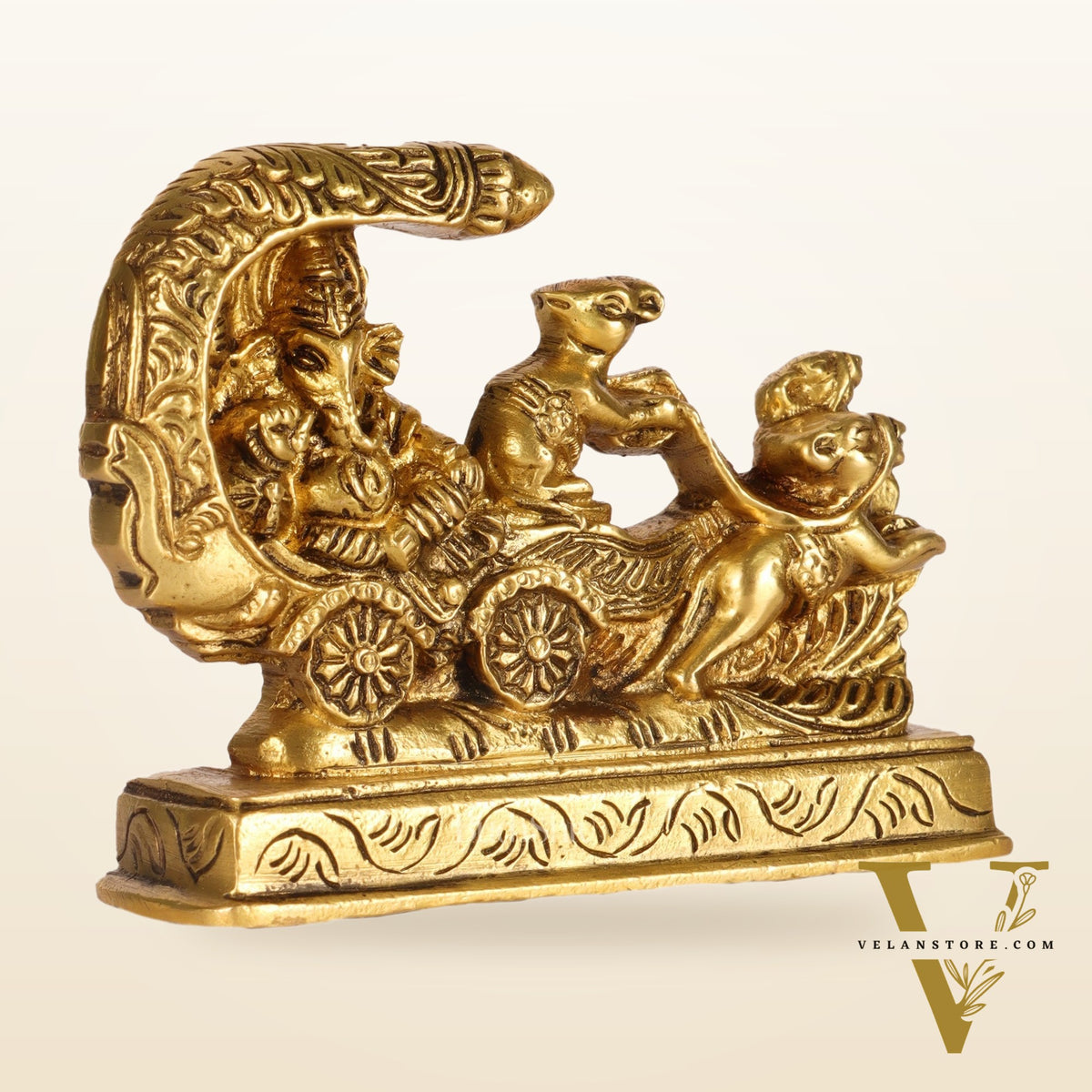 Small Brass Ganesha on Mooshak Rath - Perfect Gift Option